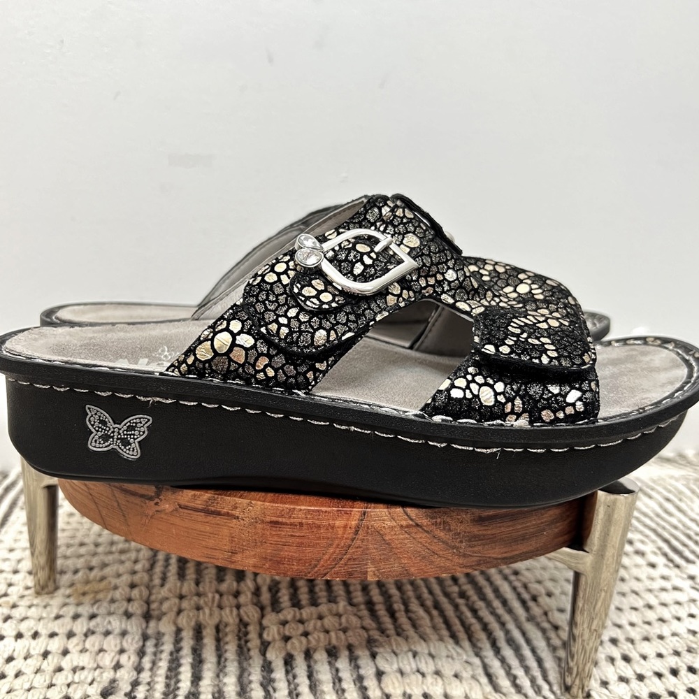 Alegría Bedazzled Black Mosaic Sandals Slides Open Toe Women’s Size 8 38 PEG-780